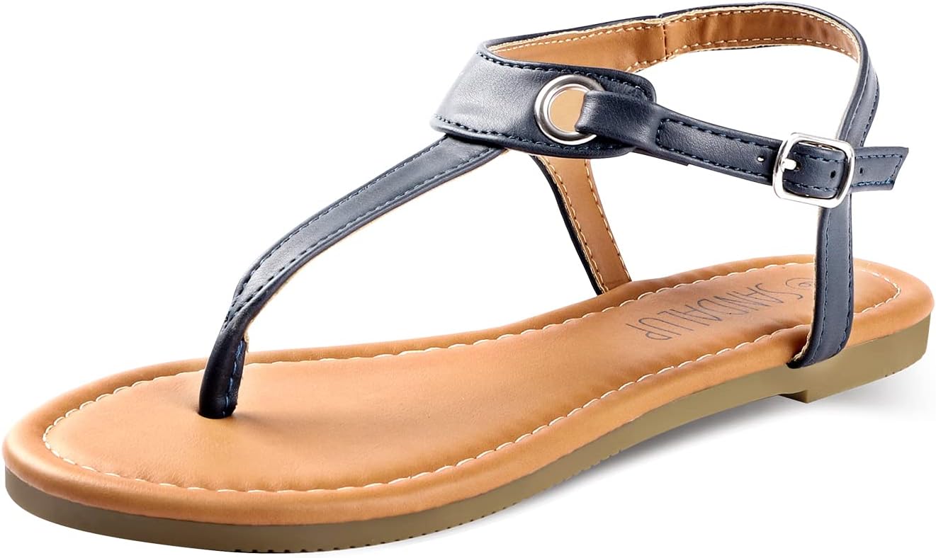 SANDALUP Women's Thong Flat Sandals T-Strap Summer Shoes with Buckle