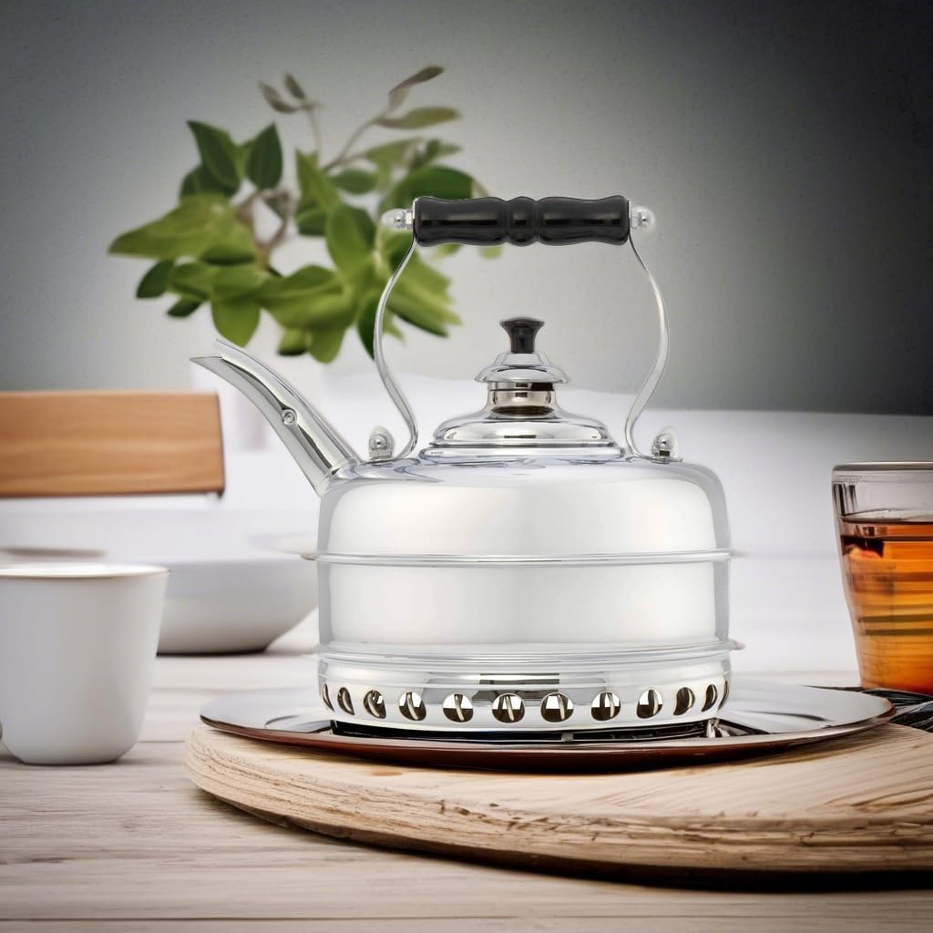 Simplex Tea Kettle Buckingham No 3 Solid Copper Chrome Plated Whistling Tea Kettle For Gas Stoves by Newey & Bloomer