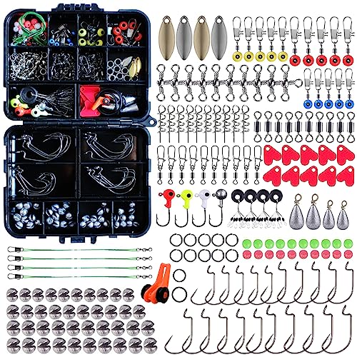 187pcs Fishing Accessories Kit, Fishing Tackle Set With Tackle Box, Sea Fishing Tackle Box Kit Including Fishing Swivels Snaps, Fishing Hooks, Sinker, Fishing Gear for Bass Crappie 187PCS