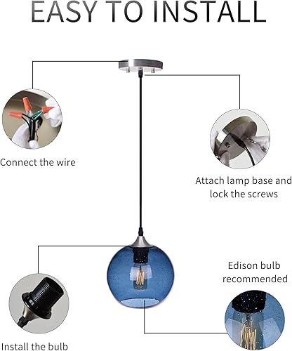 Miniatura 5 de ARIAMOTION Iluminación colgante para isla de cocina, paquete de 3 lámparas colgantes de cristal, globo azul moderno, burbuja sembrada de 7.4