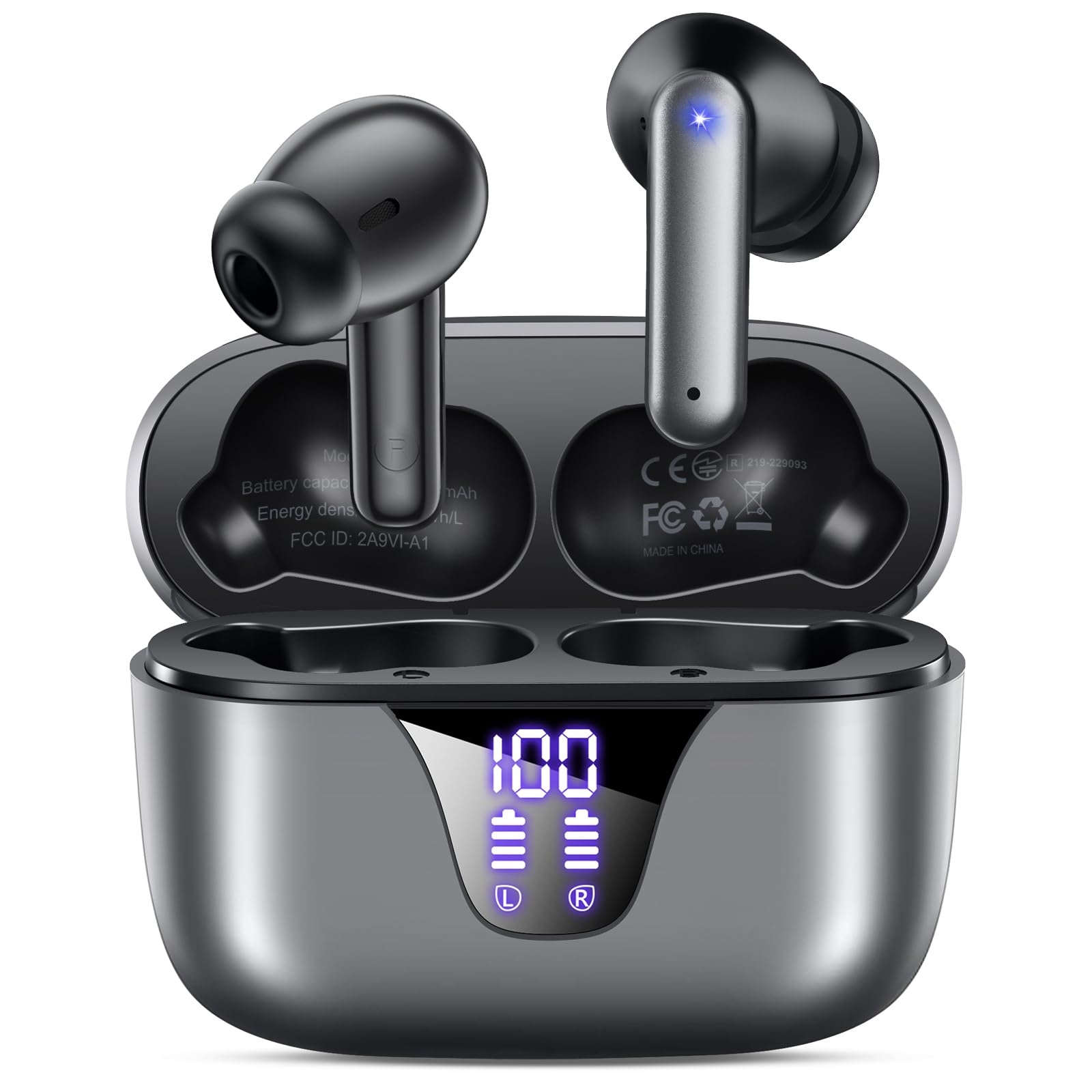 ZIUTY Wireless Earbuds Bluetooth Headphones, 50H Playtime Ear Buds with Mic, LED Digital Display Charging Case, IPX7 Waterproof, Deep Bass Stereo, in-Ear Earphone for iPhone Andriod Phone
