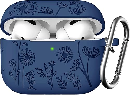 Lerobo Funda para Airpod Pro de 2 y 1 generación USB C, bonita funda de silicona suave grabada con flores compatible con Apple AirPod ProPro 2,