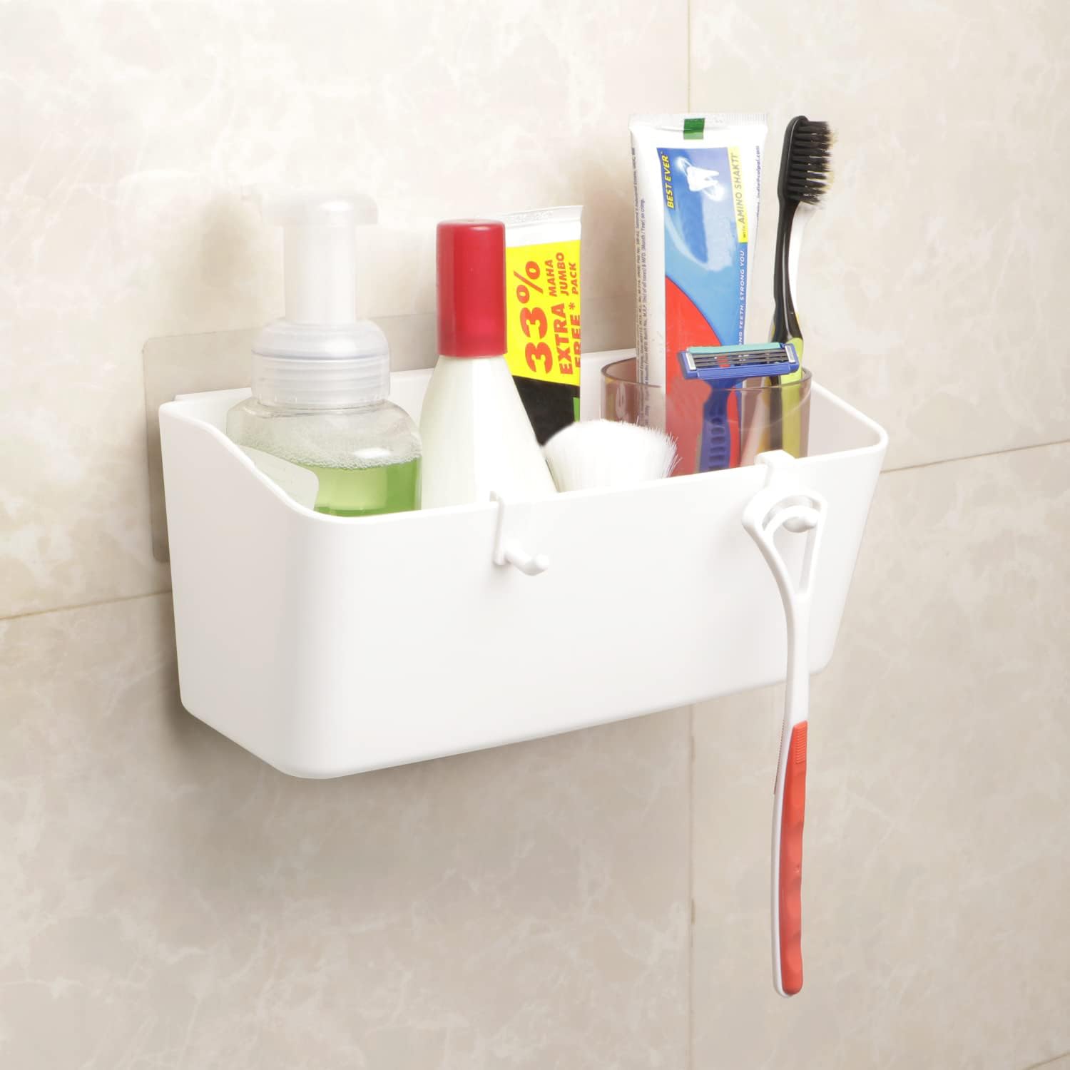 HOKIPO Plastic Magic Sticker Series Self Adhesive Bathroom Shelves (White)-picture-10