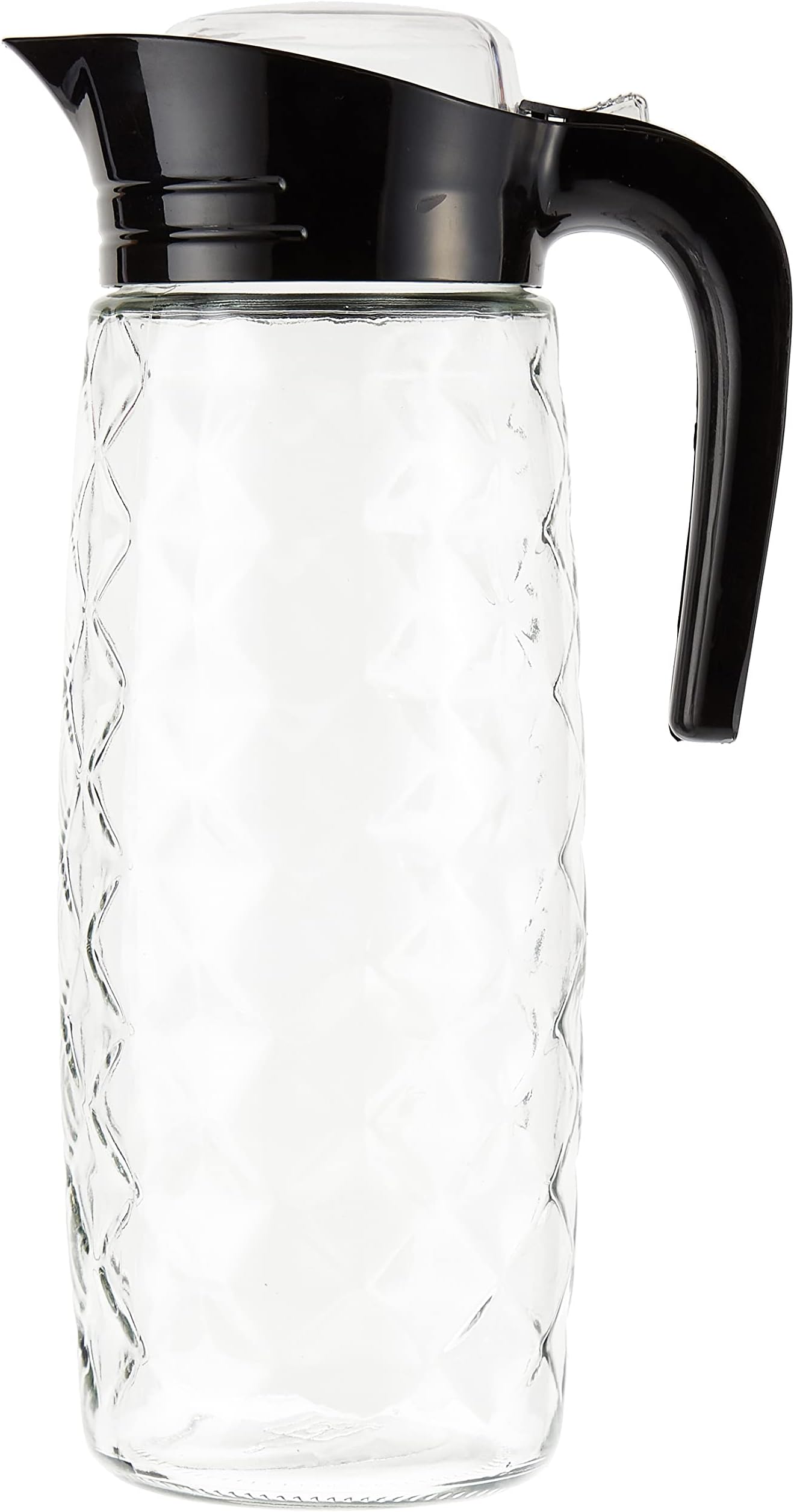 Q-Lux Amfora Oval Patterned Pitcher 1600Cc, Glass Pitcher, Water Pitcher With Lid, Iced Tea Pitcher, Easy Clean Heat Resistant Glass Jug For Juice, Black, C235-Blk, Q-Luxc235-Blk