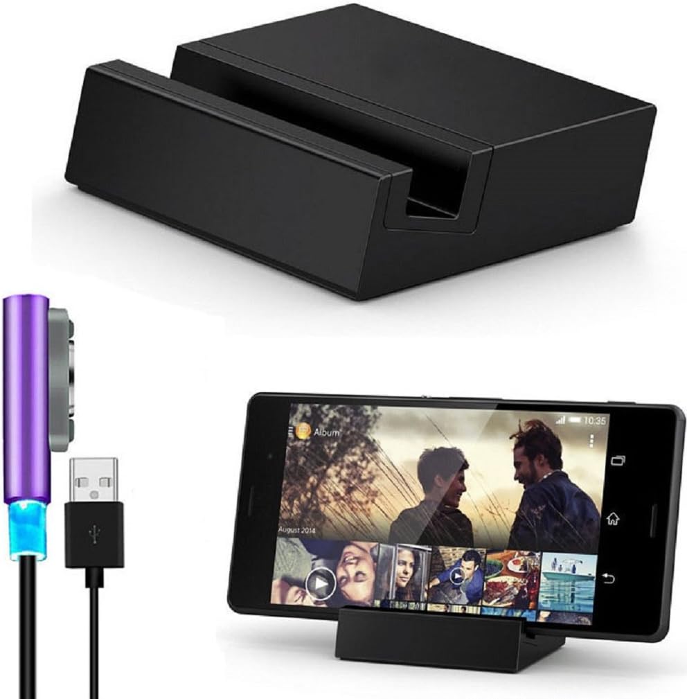 Towallmark(TM)Magnetic USB W/LED Cable + Desktop Dock Charging Set for Sony Xperia Z3 / Z3 Compact (Purple)