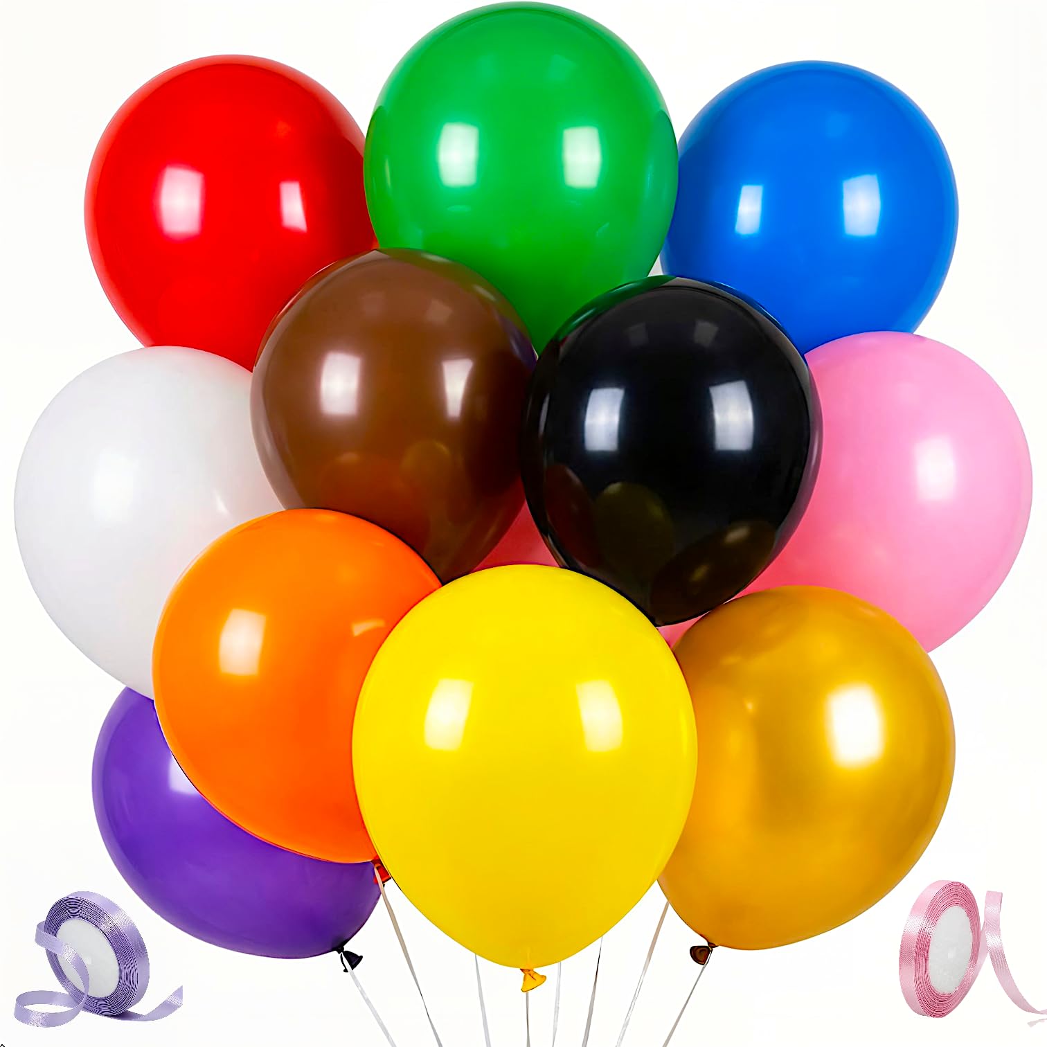 12 Inch Bright Multicolour Latex Rainbow Party Balloons - Pack of 100 With 2 Ribbons - Thick Mix Colours Party Balloons For Birthday Wedding Baby Shower Anniversary Graduation Party Decorations