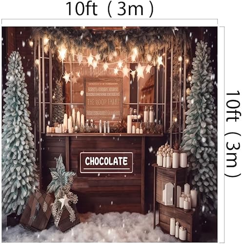 Miniatura 8 de Kate Telón de fondo de tienda de chocolate de Navidad de 6.5x6.5 pies6.6x6.6 ft, velas de árbol de Navidad, fondo de tela impresa digital,