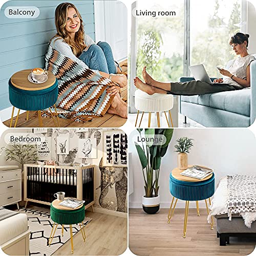 Velvet Storage Ottoman Foot Rest, Upholstered Pleated Round Footrest Vanity Stool With Metal Legs, Coffee Table Top Cover, Modern Accent Stools,Makeup Footstool, Suitable For Living Room And Bedroom #TOP3