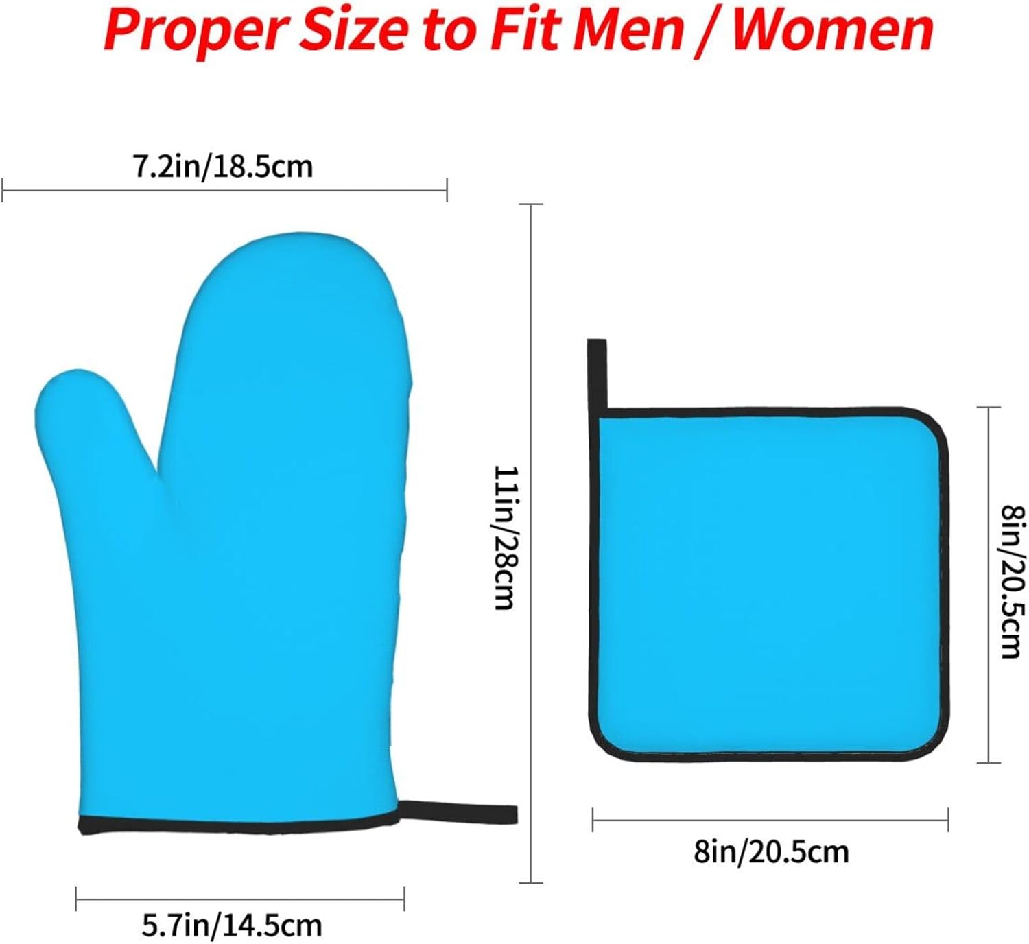 Solid color light blue Oven gloves and heat-resistant mat 4-piece set. Suitable for grilling, microwave oven frying, and baking