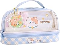 Vista 1 de JHTPSLR Estuche para lápices Kawaii grande con correa de doble capa, transparente, impermeable, lindo, estuche para lápices, bolsas para bolígrafos