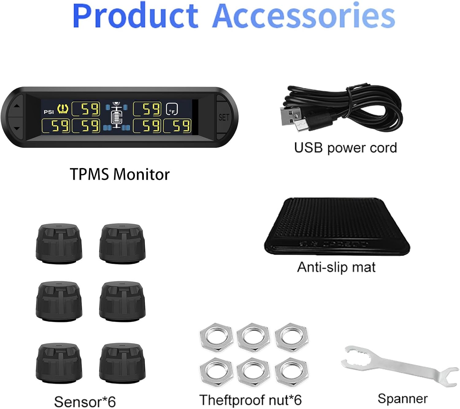 B-Qtech Upgraded Tire Pressure Monitoring System Solar TPMS with 6 External Sensors for 4/6 Tires Wireless Real-time Monitor Pressure Temperature for RV Trailer Truck Tow SUV (0~199PSI)