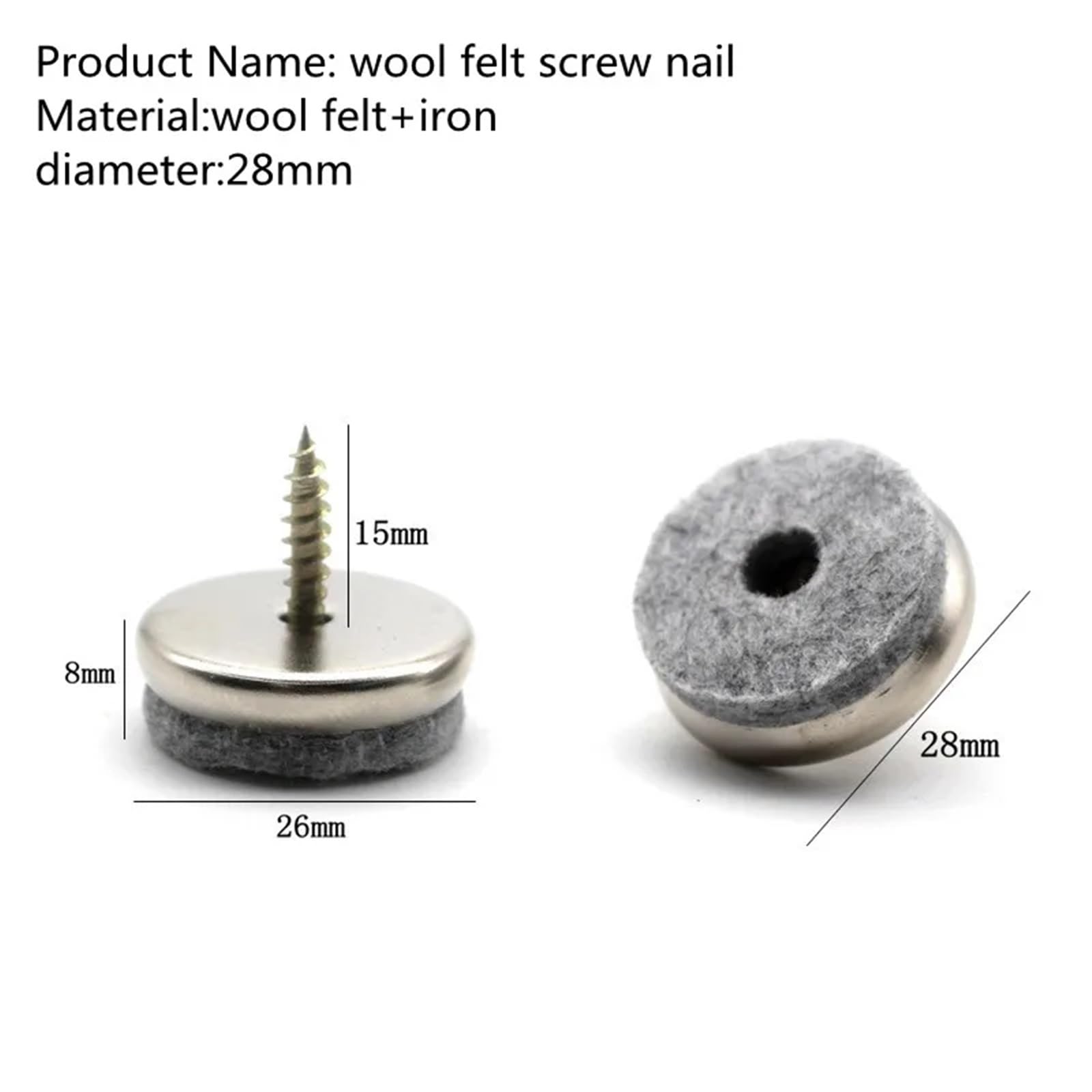 Patas de Muebles 100 Clavos for Patas de Muebles, Tornillos Fieltro for Mesa y Silla, Almohadilla Antideslizante for Suelo Madera, Protectores for Taburete sillas(28mm)