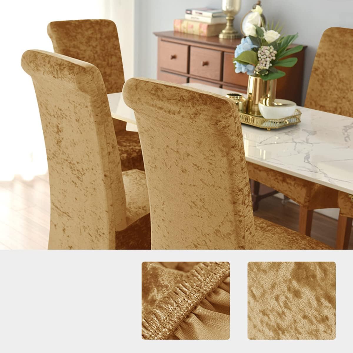 Stretch Dining Room Chairs Velvet Chair Slipcovers Armless Seat Covers Chair Protector Cover for Dining Room Living Room,Black