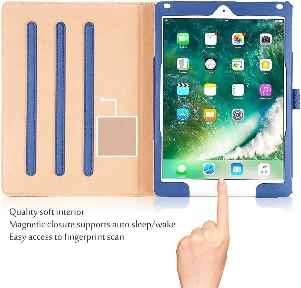 ProCase iPad 9.7 2018 & 2017 / iPad Air 2 / iPad Air Navy Stand Folio Case Bundle with 2 Pack iPad 9.7 2018 & 2017 / iPad Pro 9.7 / iPad Air 2 / iPad Air Tempered Glass Screen Protectors