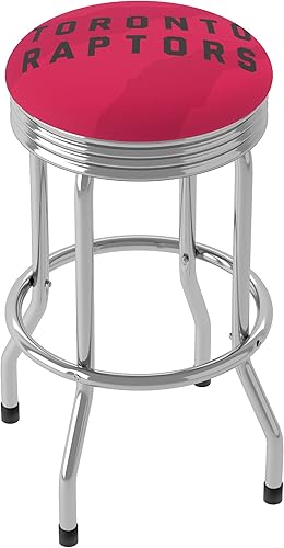 Trademark Global Bar Stool - Toronto Raptors Fade Stool with Retro Chrome Ribbed Side - Swivel Chair for Game Room, Garage, or Home Bar
