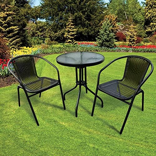 Rattan Dinning Furniture Set  Rattan Garden Furniture  Bistro Table and Chairs Set 2, Garden Seating Set, Patio Furniture, Outdoor Table, Bistro Set, Garden Table And Chairs (Black, 3 Piece)