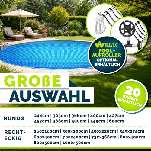 tillvex® Premium Pool Solarplane 400 µm Rechteckig 800x400 cm | Solarfolie Wärmeplane zuschneidbar...