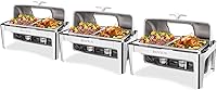 Vista 1 de ROVSUN Juego de 3 platos de bufé con tapa enrollable, 9 cuartos de galón de acero inoxidable NSF rectangular para catering, servidores de bufé
