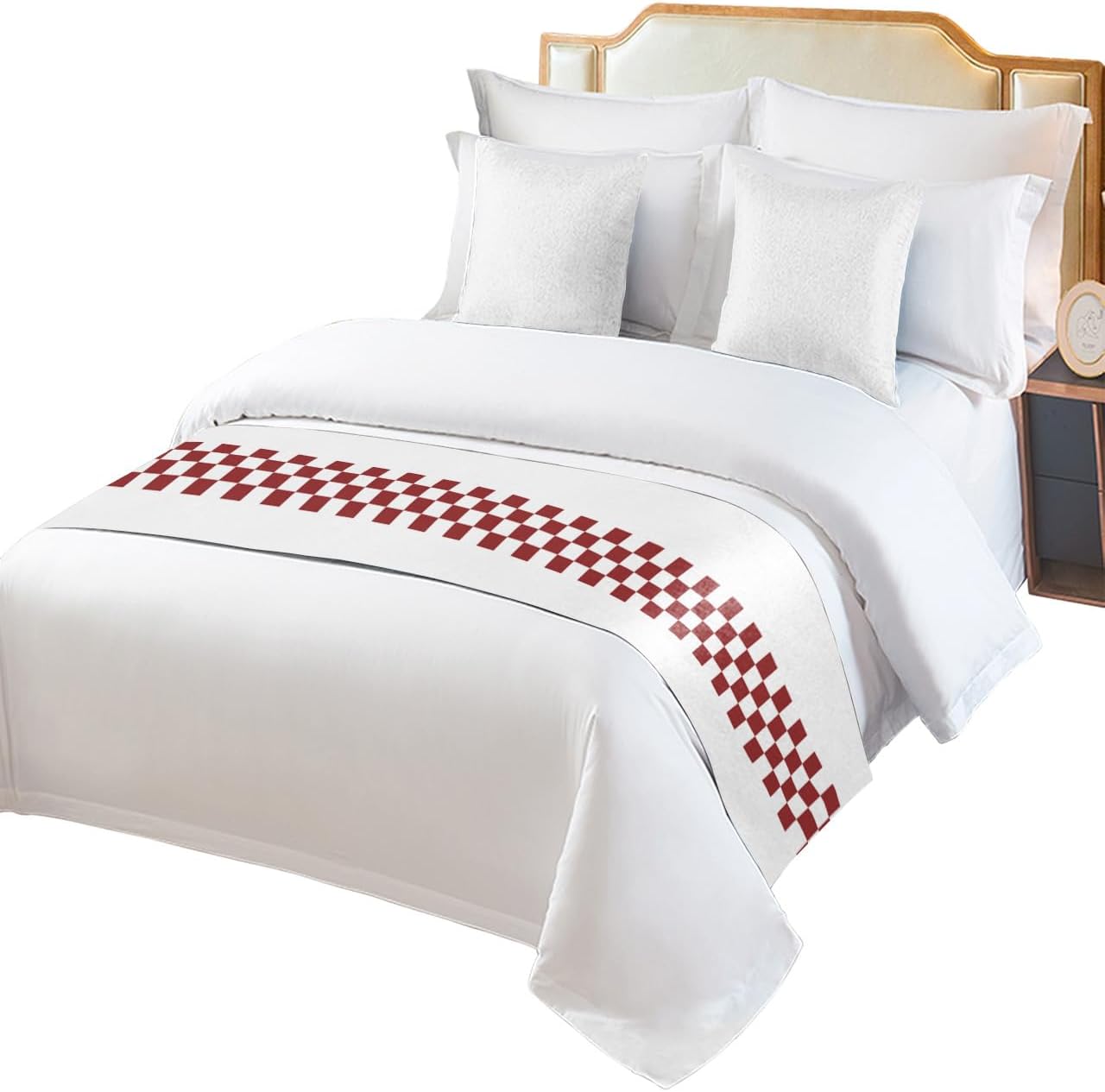 Bed Runner Scarf Minimalist Red Buffalo Check Plaid Farmhouse Farm Theme Bedding Scarf Decorative Bed Runners Cover for Home Bedroom Hotel Wedding Room Bed Scarf for Foot of Bed Queen 83x20in