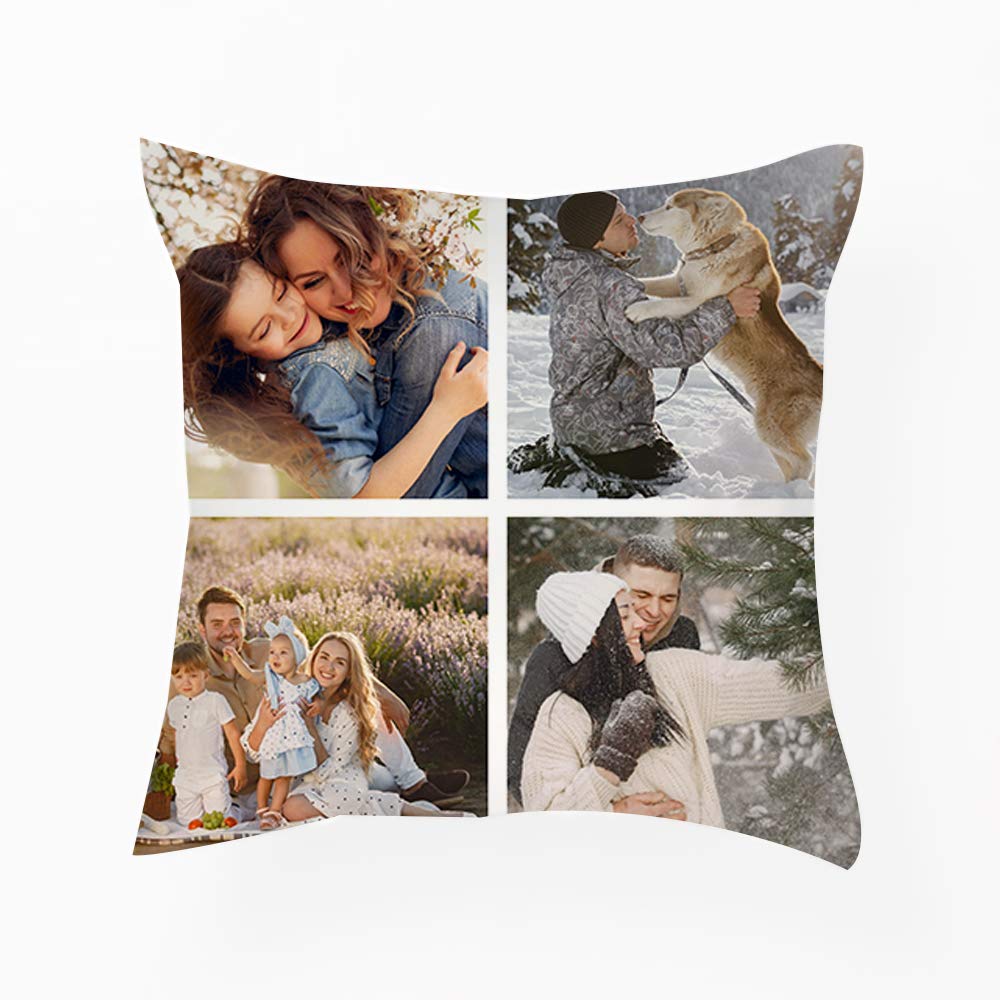 Personalised with Four Photos/Multi Photo Printed Collage Home Décor, Satin Throw Pillow/Cushion, Memorable present for Family, Friends, Birthday, Any Special Occasion. (Satin Cushion Cover, 4 Photos)