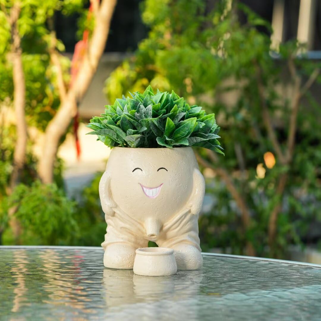 Maceta de cara sonriente con agujero de drenaje, bonitas macetas de cara de cactus divertidas macetas de oficina, juego de regalo novedoso, macetas suculentas únicas para plantas de interior