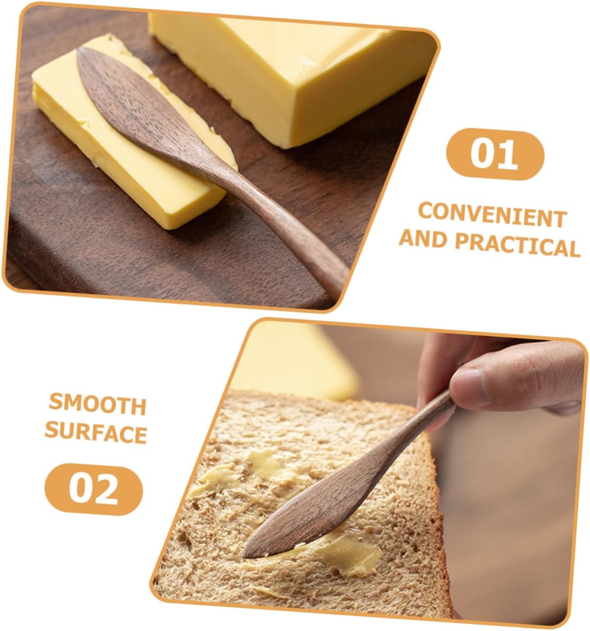 2pcs Wooden Butter Spreaders with Smooth Edges and Ergonomic Handle