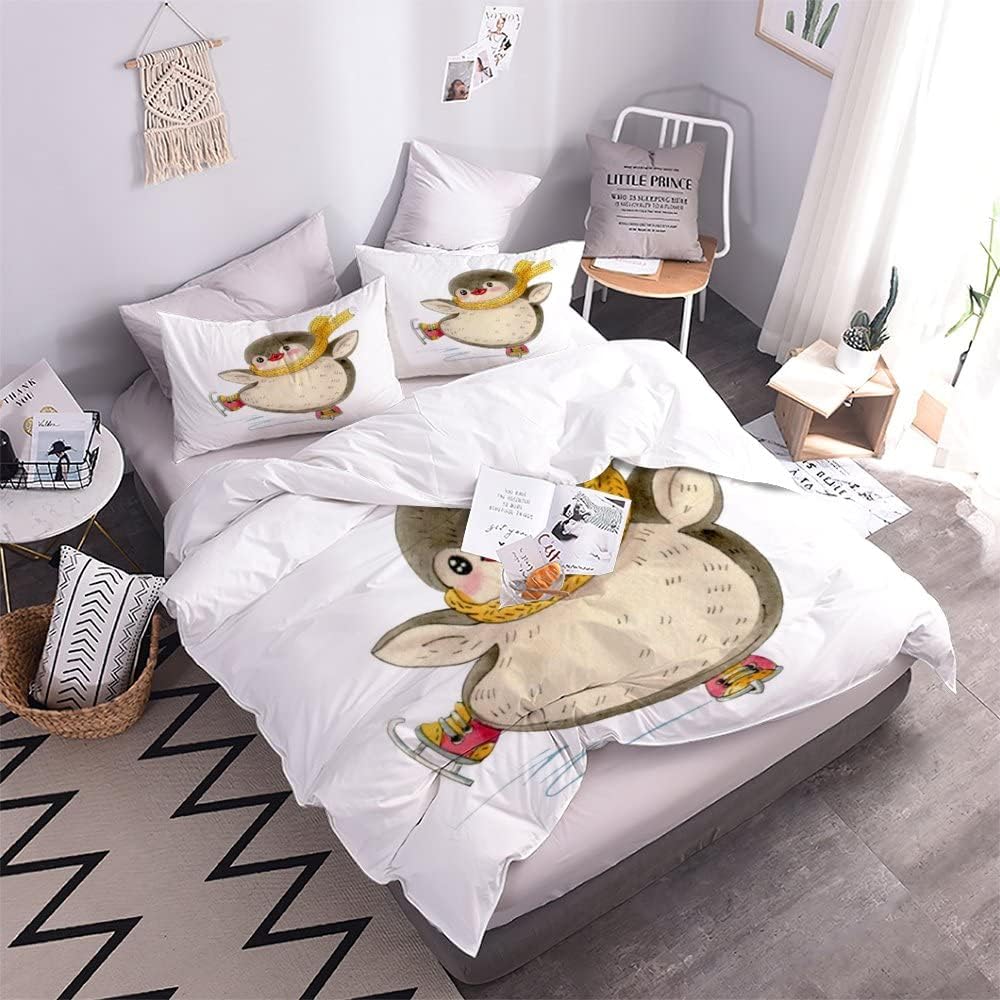 3D Duvet Cover 3 Pieces Cartoon Penguin Pattern Printed Bedding Duvet Cover with Zipper Closure Soft Microfiber（200X200Cm）