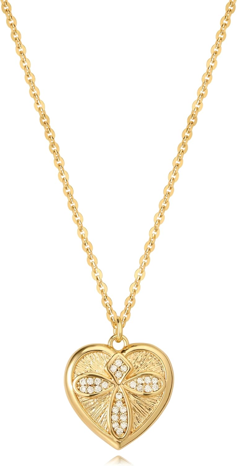 Bemoly Heart Necklaces for Women-14K Gold Plated Handmade Cute Dainty Heart Pendant Necklace Jewelry Gift for Women