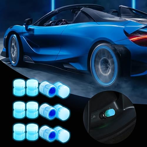 Miniatura 7 de 12 tapones universales fluorescentes para válvulas de neumáticos de automóvil, tapones luminosos para válvulas de aire de neumáticos, que brillan en
