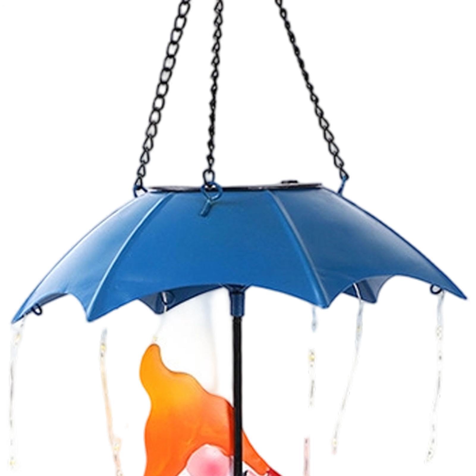 Mangiatoia per uccelli in metallo con luce solare, design a ombrello da giardino per cortile, prato, vialetto, balcone e albero, perfetta per il cibo per uccelli e per attirare uccelli selvatici