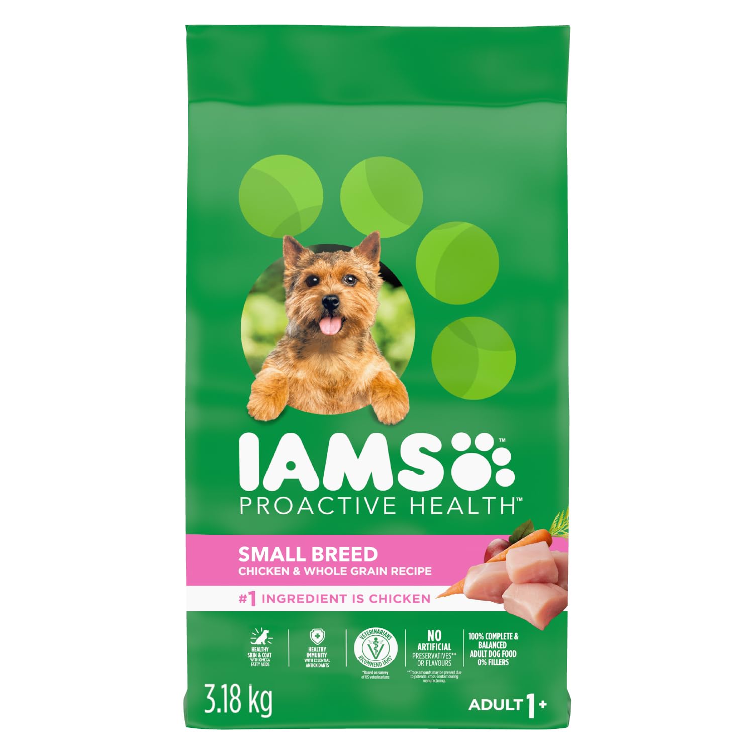 IAMS Proactive Health Adult Small Breed Dry Dog Food – Chicken & Whole Grain Recipe – 3.18KG (7LB) Bag image 5