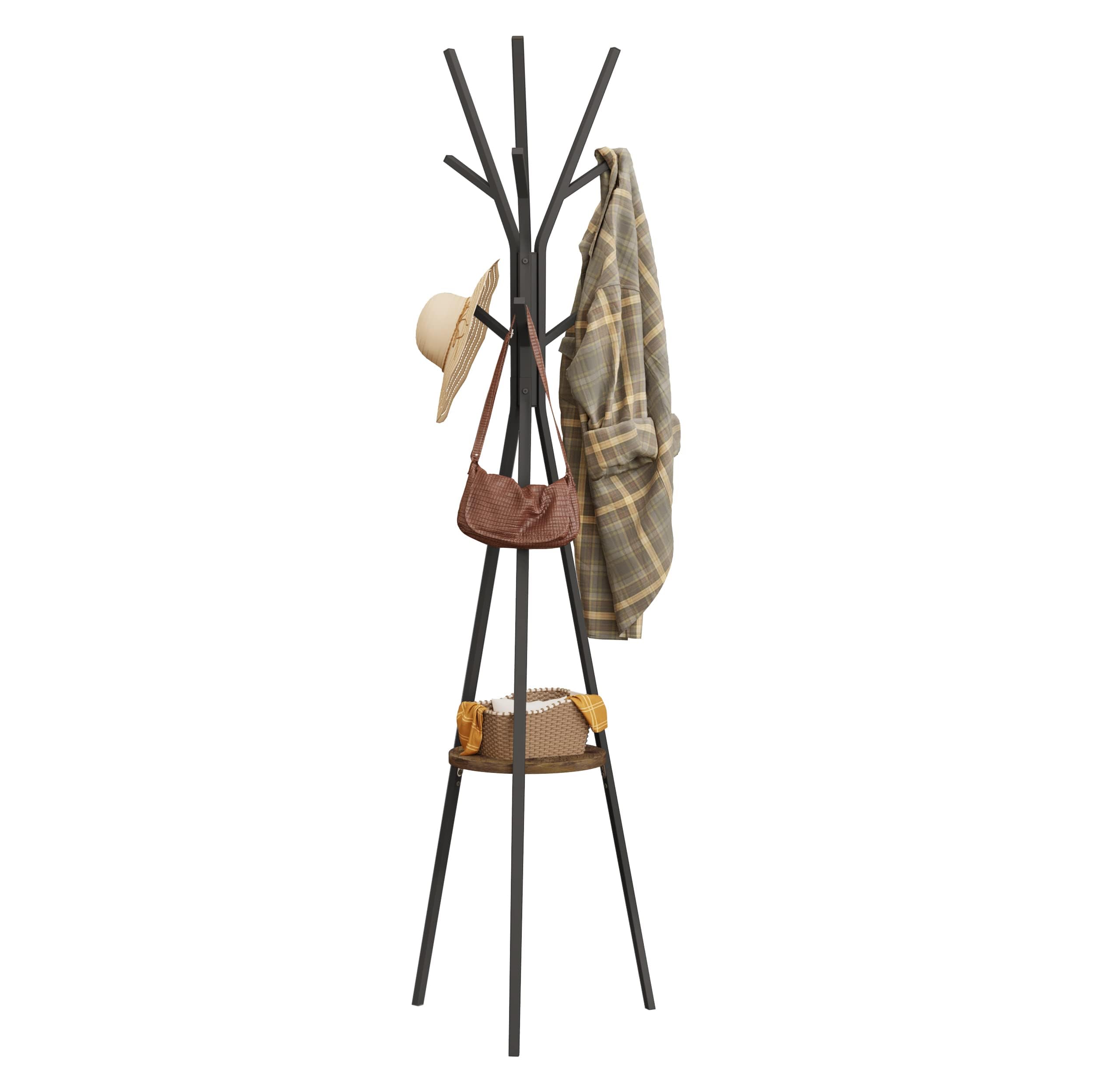 Attaccapanni a Piantana Appendiabiti In Legno Stand Albero Da Terra Con Ganci Appendiabiti Da Corridoio Supporto For Cappelli For Borse Ombrelli Sciarpe Stand Appendi Abiti per Cappotti(Walnut color