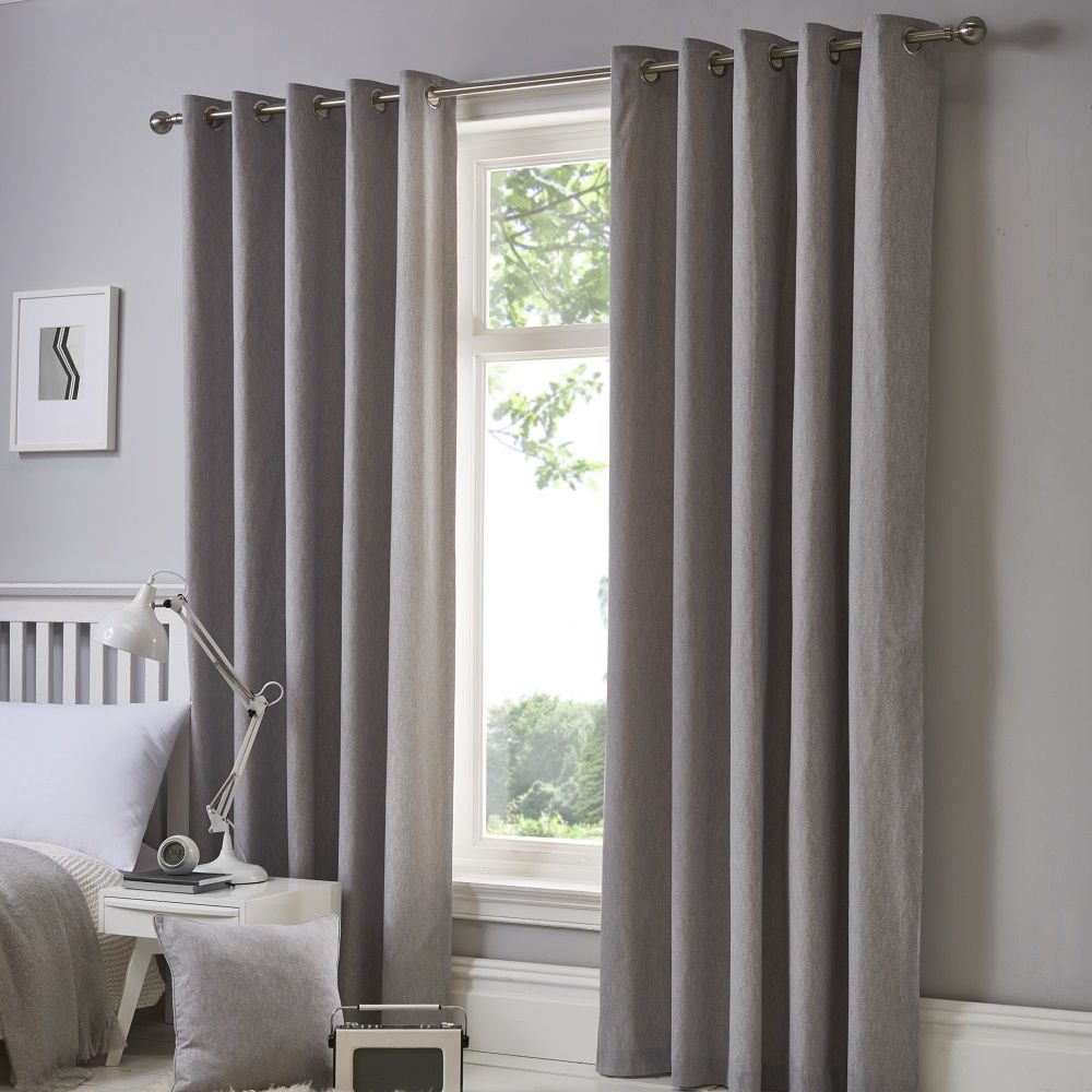 Fusion Sorbonne 100% Cotton Eyelet Lined Curtains, Silver, 46 x 72 Inch