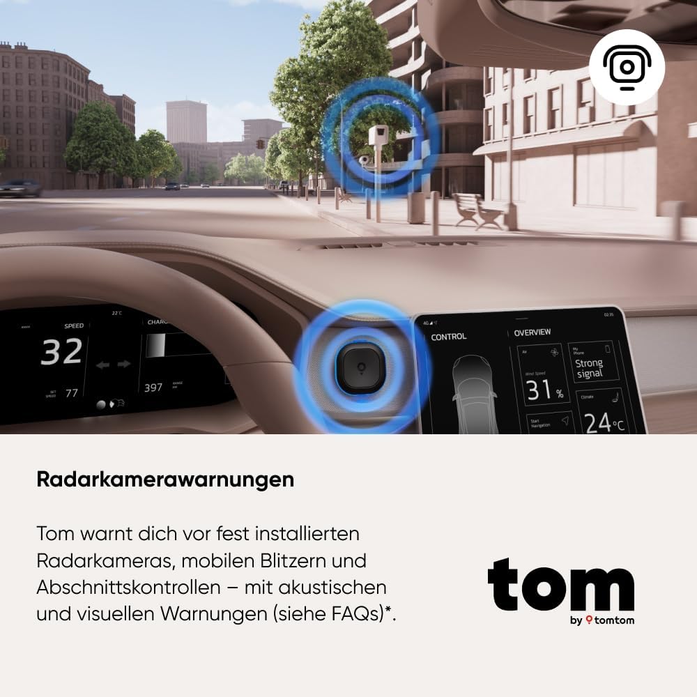 TomTom Verkehrsalarm Blitzerwarner für Auto – Warnt vor festen & mobilen Blitzern, Staus | Ohne ABO | CarPlay & Android Auto | Made in Europe