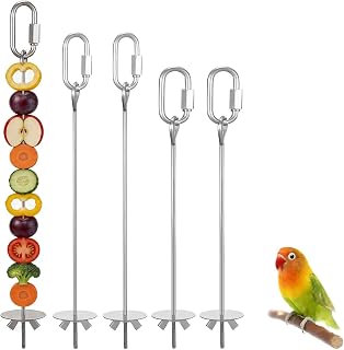 5 Stück Papageien Spieße, Papageienspieß Edelstahl 28cm 23cm 17cm Lebensmittelhalter Vogel Futterspiess Vögel Vogel Obsthalter für Papageien