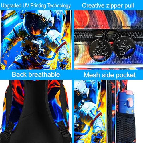 Image of 17 inch Space Backpack, Boys Kids Bookbag with Lunch Box, 3Pcs School Astronaut Backpacks for Elementary Preschool Kindergarten (Fire Red)