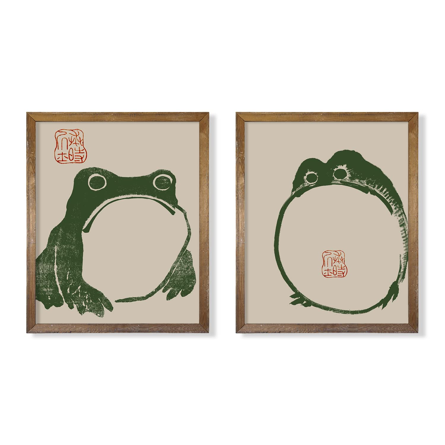 Japanese Frog Wall Art Decor - Japanese Matsumoto Hoji Poster Print - Vintage Japandi Pictures Set - Japan Decor - Wabi Sabi - Cute Funny Animal Poster for Bathroom Decor - Gifts Kids Room Décor