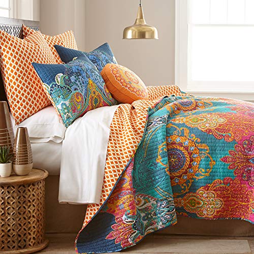 Levtex Home - Mackenzie Quilt Set - King/Cal King Quilt (106X92In.) + Two Standard Pillow Shams (26X20In.) - Bohemian - Teal, Orange, Yellow, Green, Blue - Reversible - Cotton Fabric #TOP13