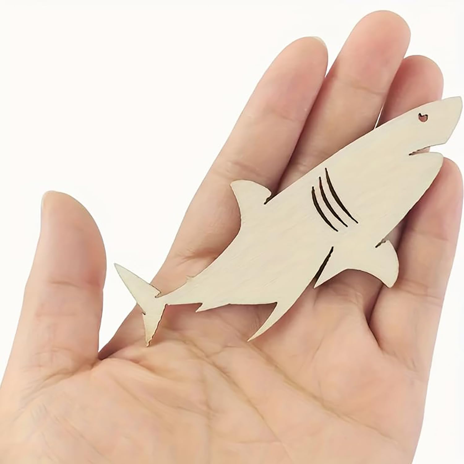 Cliths 10 Pcs Wooden Shark Cutouts for DIY Craft Painting Hanging Ornaments, 10x4.5cm Shark Wood Slices for Kids Art, Party, Wedding & Home Decoration-image-22