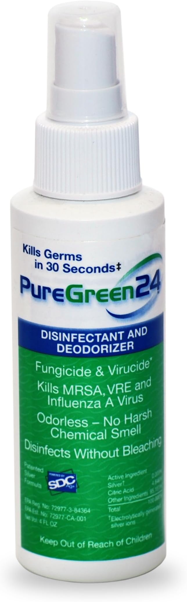 Safe & Effective Disinfectant. Kills Deadly Germs including RSV COVID-19 Norovirus MRSA Staph 2026 flu Bird flu Contains no toxic chemicals odorless child & pet safe 1 4oz spray bottle