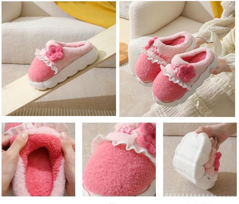 ELONEL Cute Plush Cotton Slippers - Women's & Men's - Thick Sole - Anti Slip - Indoor & Outdoor - Image 3