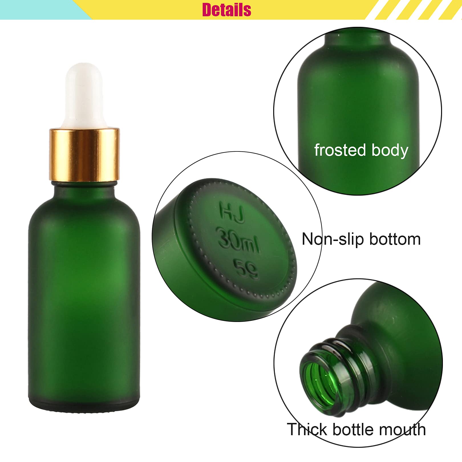 24 Pezzi Verde Opaco Bottiglie Contagocce in Vetro 30 ml, Ambra Vuoto Flaconi con Pipetta Contagocce d'oro, per Olio Essenziale, Aromaterapia con Imbuti