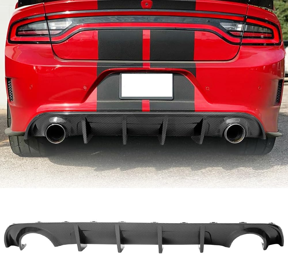 Rear Bumper Diffuser Lip, Compatible with 2015-2023 Dodge Charger Base & SXT, PP Carbon Fiber Print Rear Lower Lip Valance Splitter