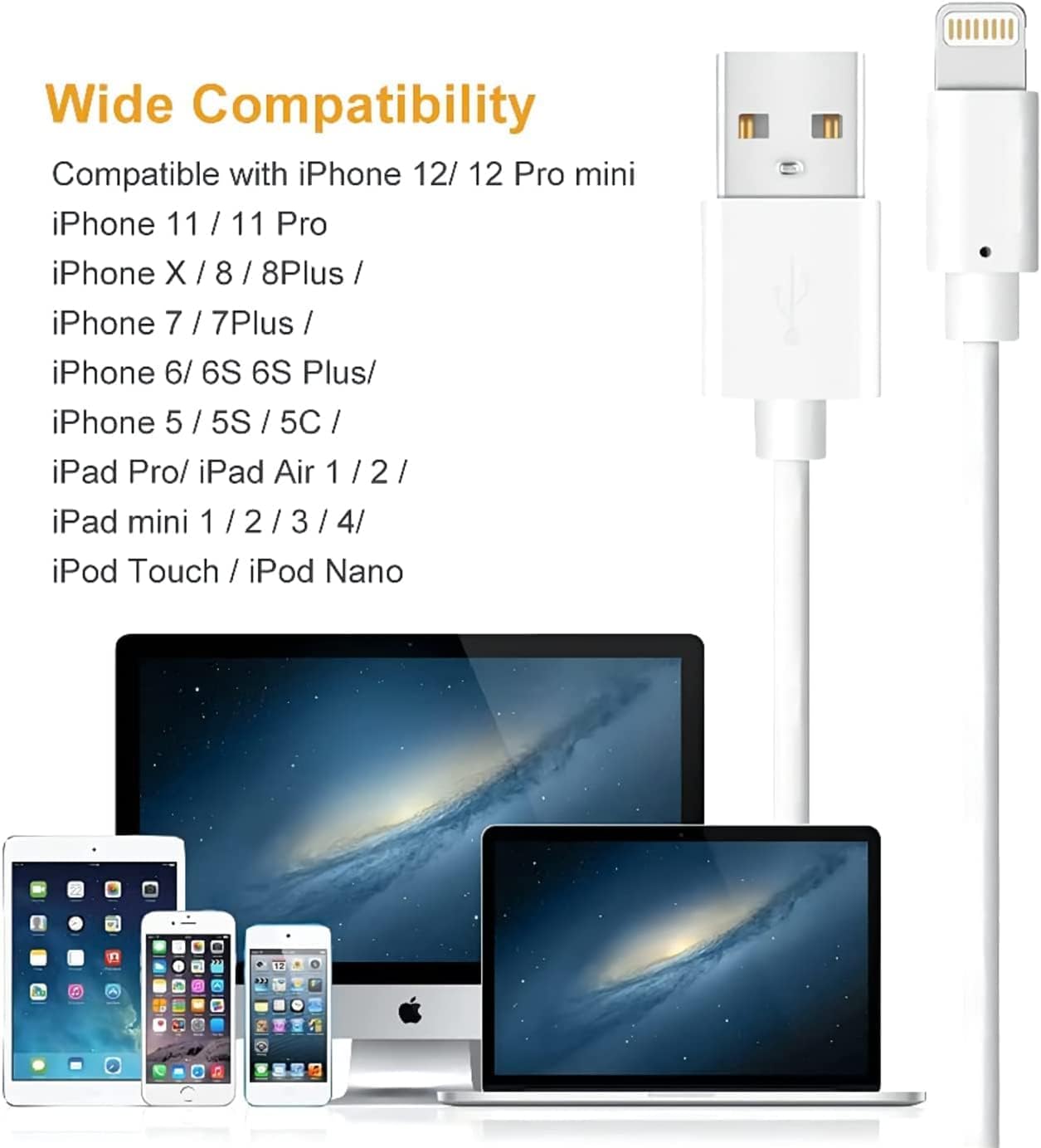 Novtech iPhone 13 Fast Charge Cable - 3Pack 3.3FT 6.6FT 10FT MFi Certified USB-C to Lightning Cable - iPhone Charger Cord for iPhone 13 Mini Pro Max 12 11 X XS XR 8 Plus iPad AirPods Pro, White
