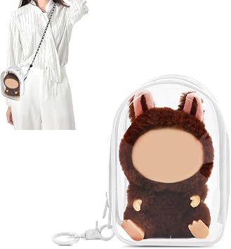 NZNDB Protective Case for Plush Doll, Clear Hanging Display Cases, Crossbody Doll Storage Bag, PVC Storage Case Cover for Figures, Dolls White