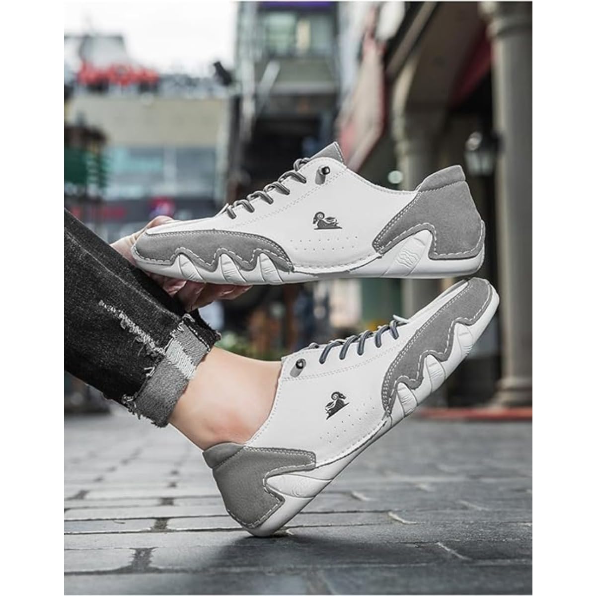 Handgefertigte Leder-Low-Top-Wanderschuhe für Herren und Damen | Wasserdichte, lässige Unisex-Outdoor-Schuhe mit Gummisohle, bequeme Schlupfschuhe, zum Autofahren, Wandern, Camping