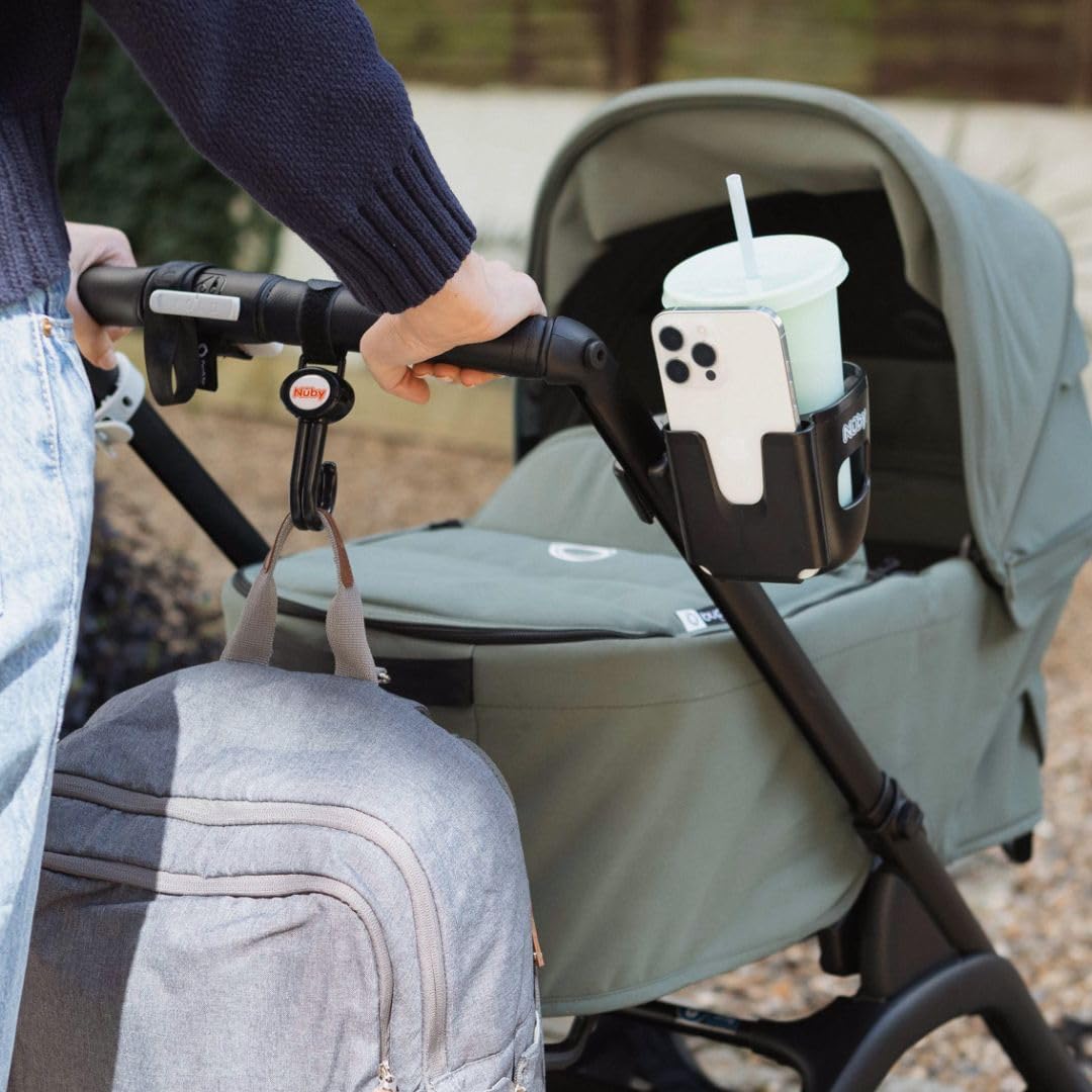 Nuby Porta cellulare e portabicchieri, universale, fissaggio sicuro, rotazione a 360°, posizione regolabile