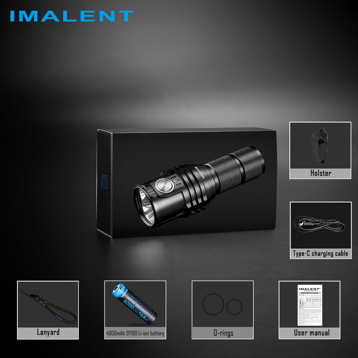 IMALENT MS03 Linternas LED Alta Potencia Recargable, 13000 Lúmenes Linterna Potente CREE XHP70.2 LED, Linterna Tactica IPX-8 Impermeable, USB-C | 6 Modos | para Camping y Emergencia