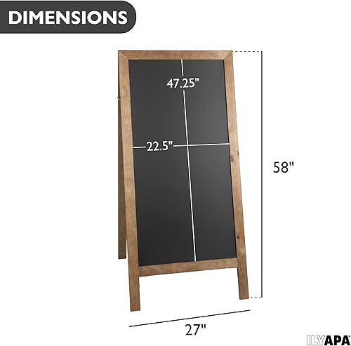 Miniatura 2 de Ilyapa Letrero de pizarra de tiza con marco en A, 58 x 27 pulgadas, letrero sándwich plegable de pie - Pantalla magnética de menú sándwich de madera