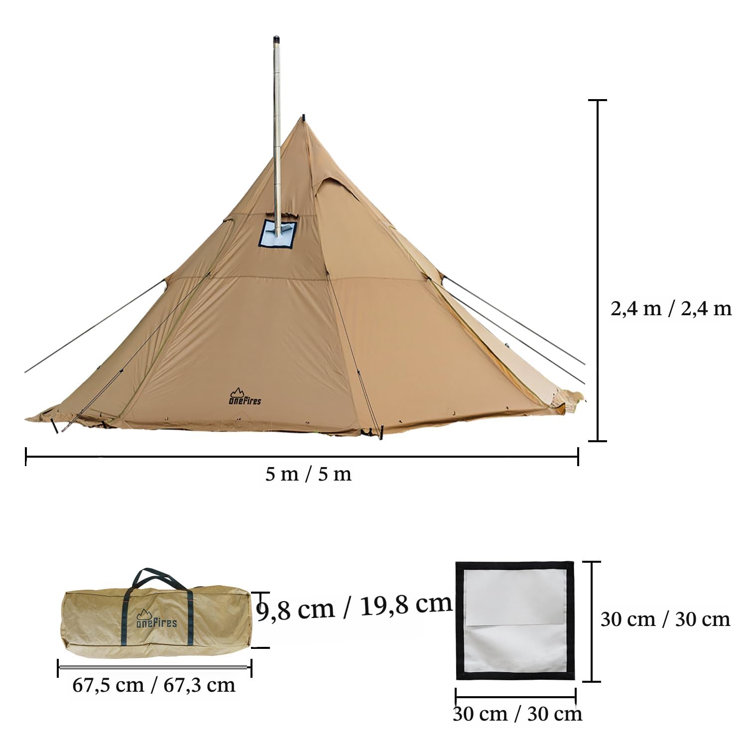 Tente Tipi 4 Saisons Pour 3-4 Personnes - Avec Passe-cheminée Ignifuge - Neuf Sous Emballage - Marron